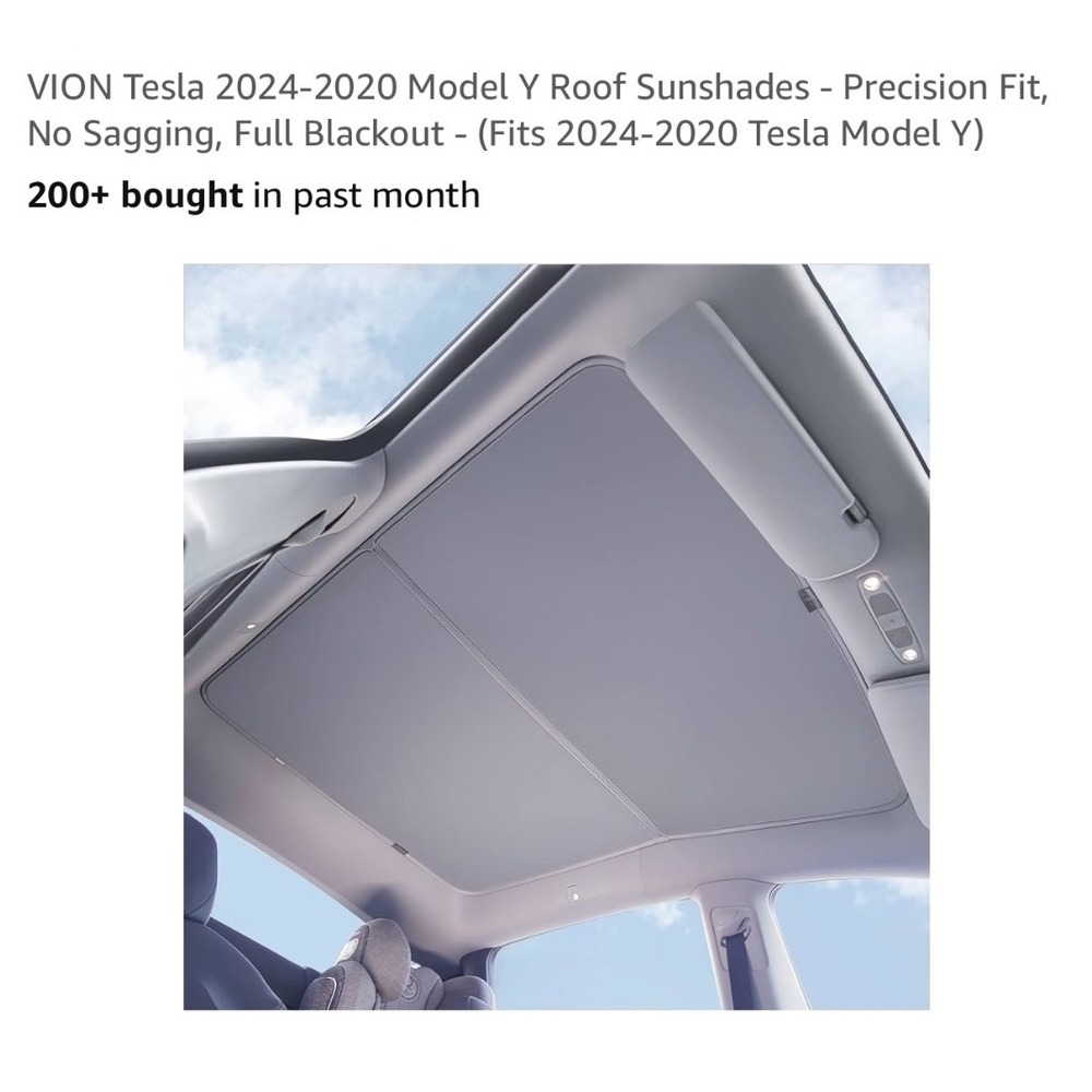 VION Tesla Model Y 2024-2020 Roof Sunshades Full Blackout Precision Fit Gray